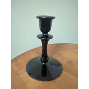 Duncan & Miller #28 Black Glass Single Candlestick. 5 3/4" High